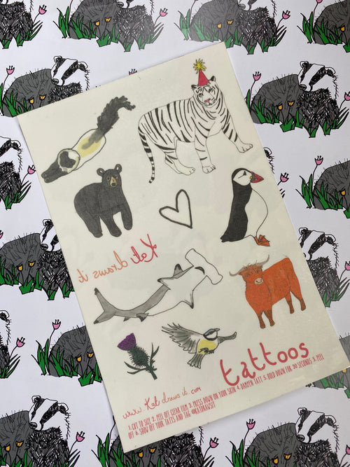 A5 Temporary Tattoo Sheet - Wildlife & Animals
