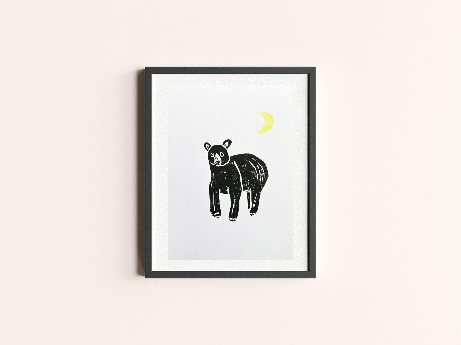 Moonlit Bear Lino Cut Art Print - A4 Black Bear Print
